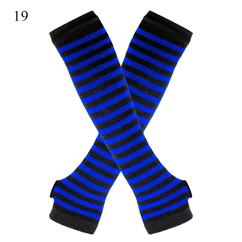 Winter Warm Long Gloves For Women Men Knitted Fingerless Elbow Gloves Red Striped Hip-Hop Mittens Outdoor Elastic Arm warmer: Black Green