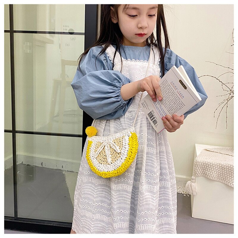 Kids Straw Portemonnees En Handtassen Cute Fruit Watermeloen Mini Crssbody Meisjes Rotan Coin Pouch Baby Pures En Tassen