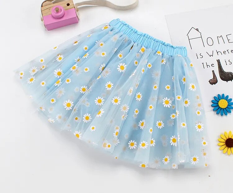 Zomer Roze Bloemen Kinderen Kleding Pluizige Zachte Tulle Girl Korte Rok Madeliefjes Meisjes Rokken Voor 3-8Y Kids Mesh Bal gown