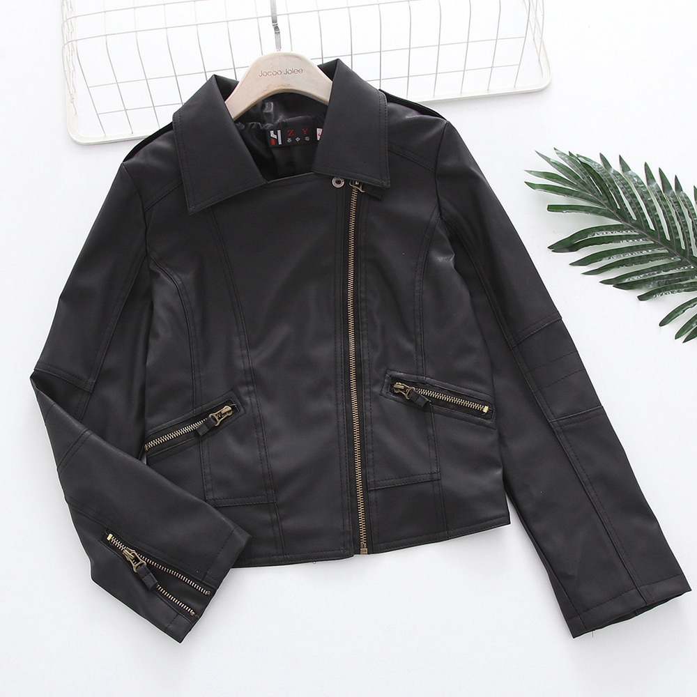 Women Autumn Winter Zipper Soft Leather Jackets Female Black Slim Cool Lady PU Leather Jackets Short Faux Leather Coat