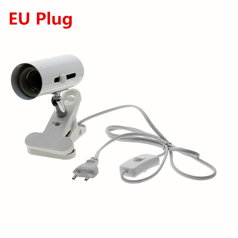 Portalámparas de cerámica de reptil con calor UVB/UVA iluminación de acuario soporte de Clip de lámpara de Base E27 para pecera lagartija tortuga: EU Plug White