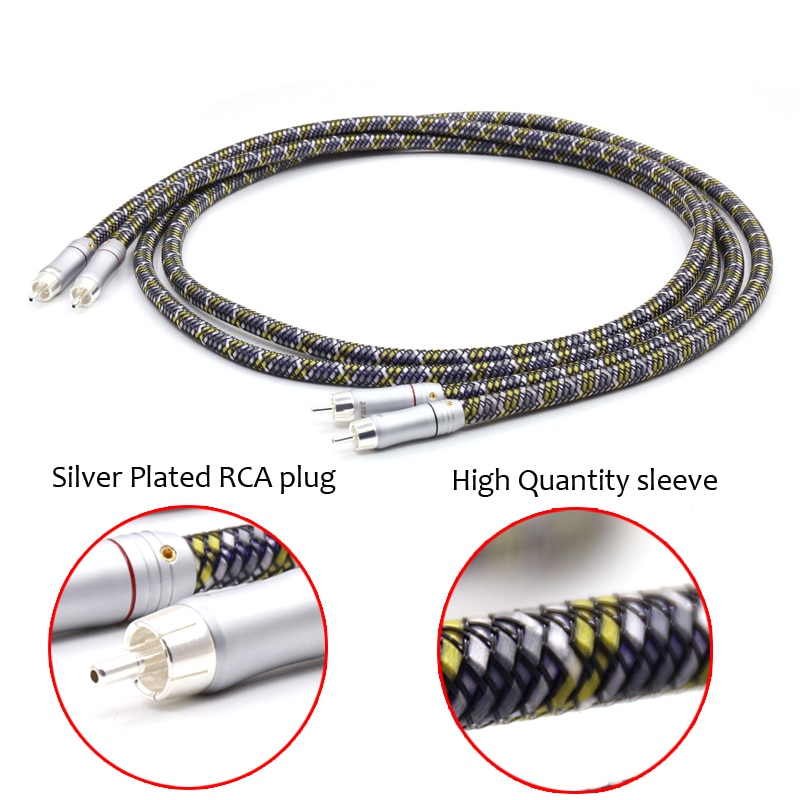 Paar 6N 99.9999% OFC Male-Male RCA Interconnect Kabel met Verzilverd RCA Plug voor Hifi Systeem