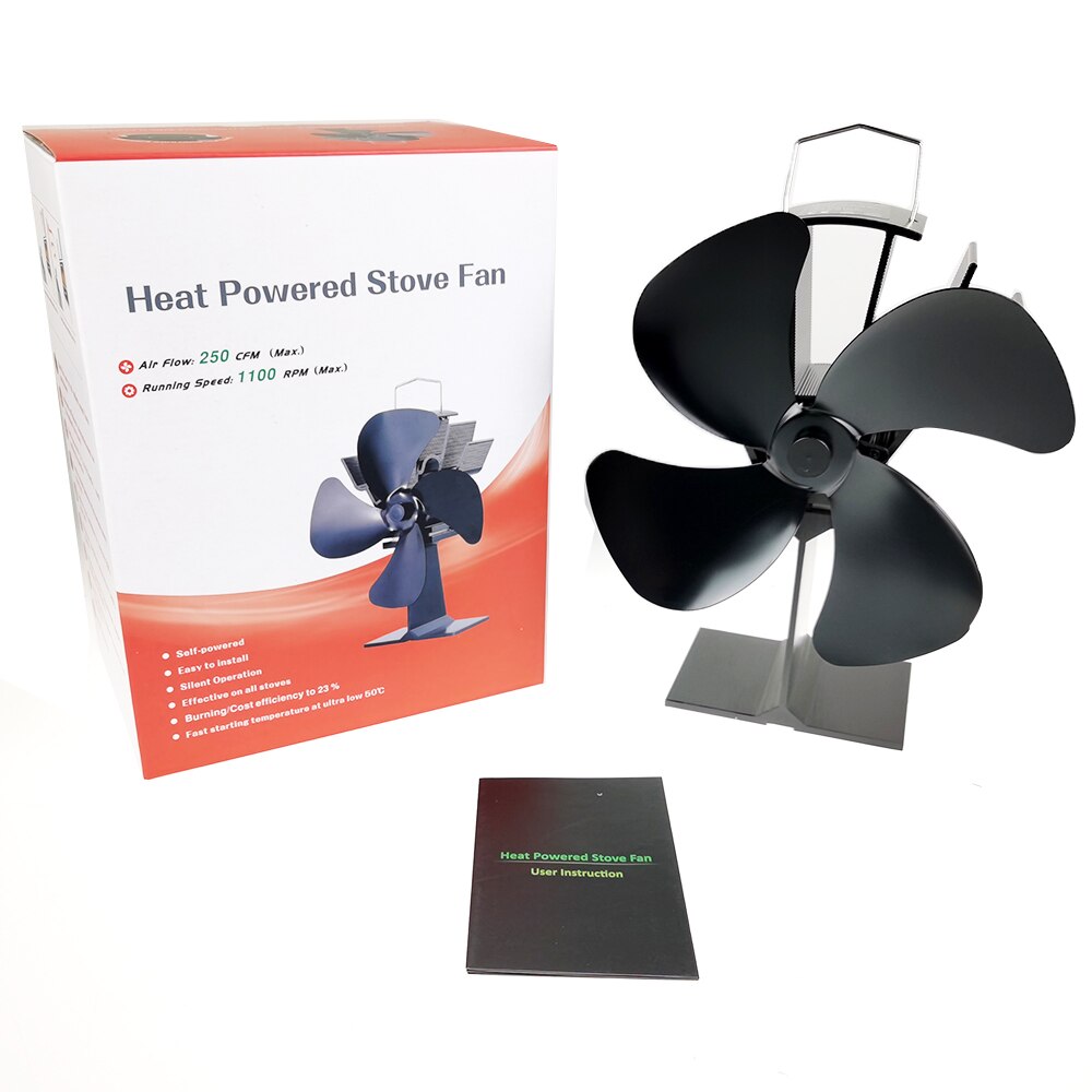 High Temperature Resistant Fan Thermal Kinetic Energy Fan 4 Blades Heat Powered Wood Stove Fan For Log Wood Burner Fireplace