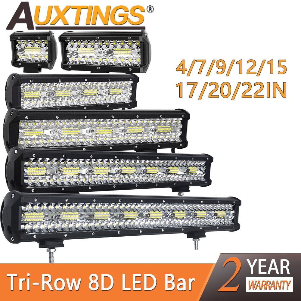 Auxtings 8D Tri rząd listwa Led 4/7/9/12/15/17/20/23 &#39;&#39;inch 60W ~ 480w 12V 24V listwa świetlna Led Offroad Led światło robocze 4x 4 światła samochodowe
