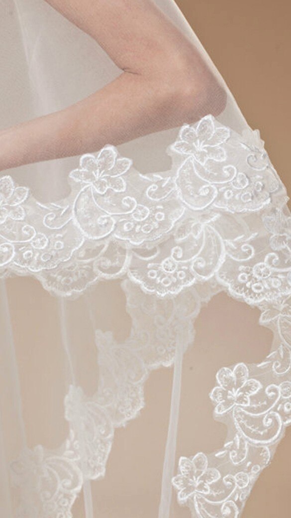 Vrouwen Kant Bruiloft Sluier 3 Meter Lange Kathedraal Met Kam Een Laag Tull Applicaties Bridal Veils
