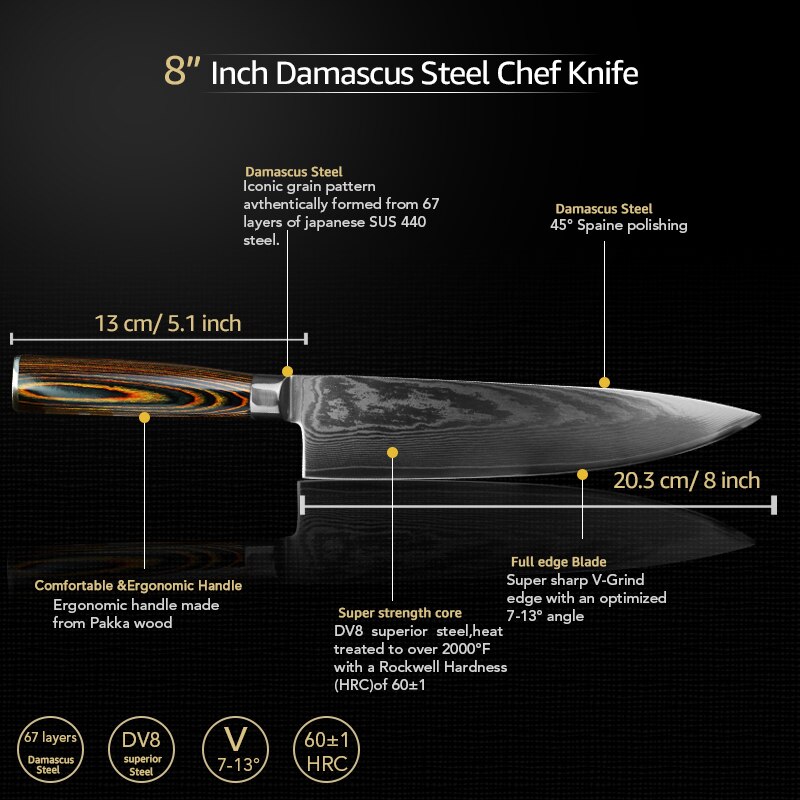 Damaskus kniv köksknivar japansk kock santoku kniv 67 lager damaskus knivar i rostfritt stål ultra skarpt pakka handtag