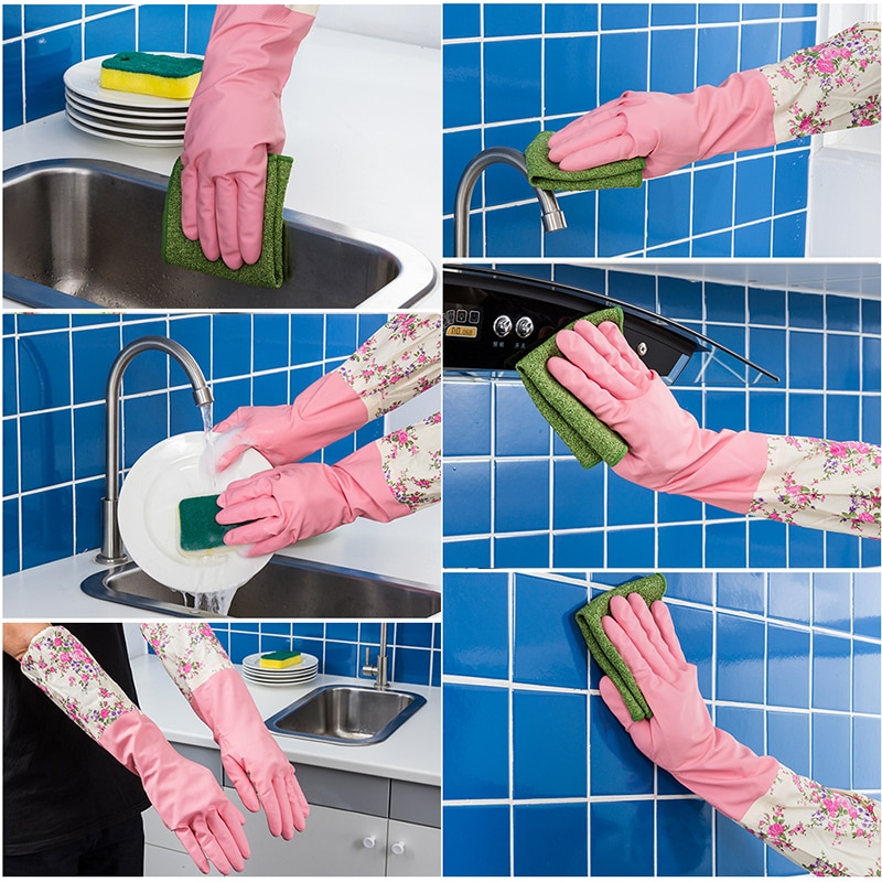 ORZ-guantes de látex para limpieza del hogar, manoplas largas rosas para lavar platos, guante de goma para el trabajo, suministros de cocina