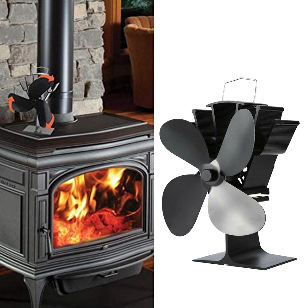 Mini Black Burner Stoves Fan Four Leaf Burning Stove Fan Ecological Fireplace Fan Wood Burner Stoves Home Heat Distribution