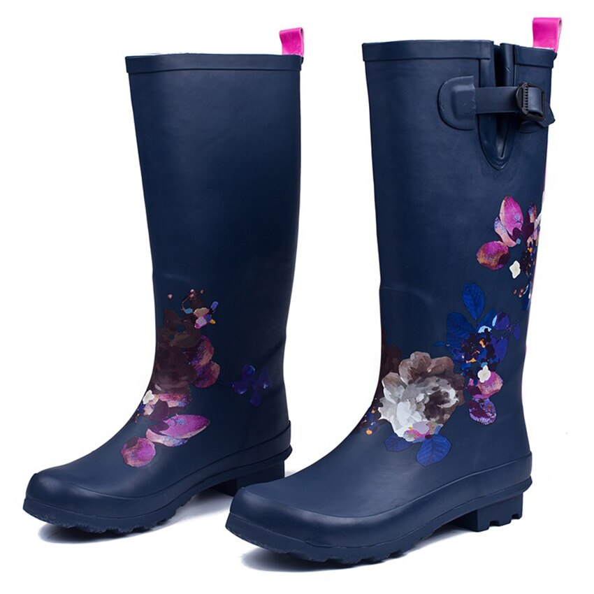 Las mujeres impermeable Botas de lluvia de longitud completa de bota Floral de jardín calzado para jardín zapatos antideslizantes zapatos de