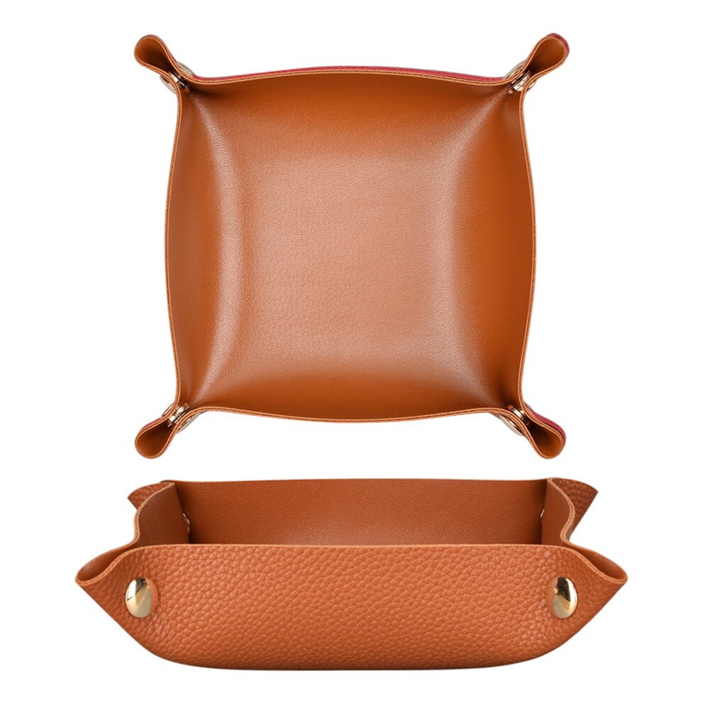 Key Coin Living Room PU Leather Storage Tray Entryway Portable Desktop Organizer With Snaps Bedside Easy Clean Jewelry Display: Brown