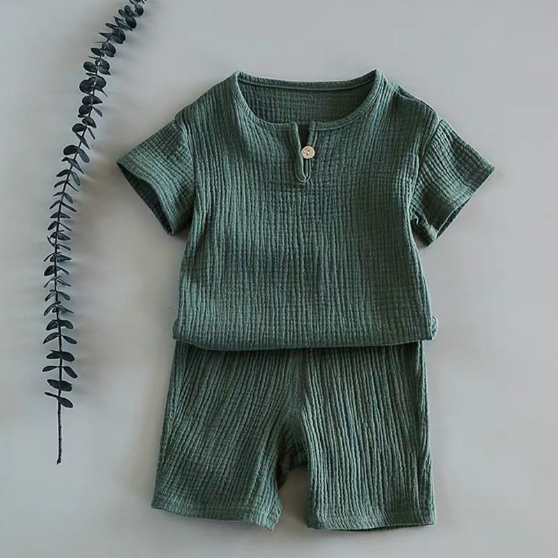 12M-8 Jahre 2 Stck Jungen Mädchen Kleidung setzt Sommer Baby Mädchen Kleidung Baumwolle Und Leinen retro freundlicher freundlicher Kleidung anzüge: Grün / 110cm