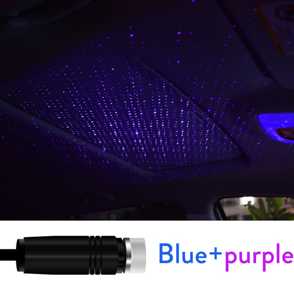 Mini LED COCHE techo estrella noche luz USB Lámpara decorativa proyector ambiente ajustable hogar techo Decoración Luz: Purple and Bulb