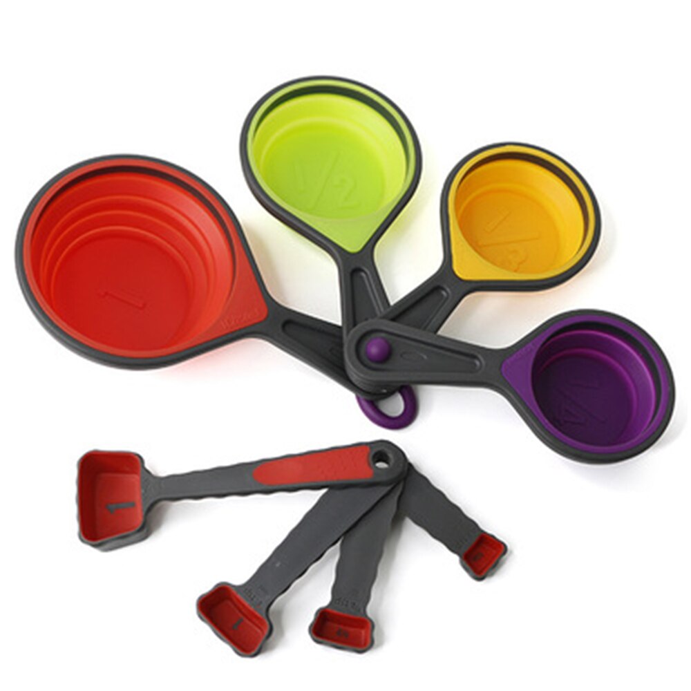 Travel Silicone Measuring Cups and Measuring Spoons Set Collapsible Measuring Cup Portable Measuring Tool: 8 pcs