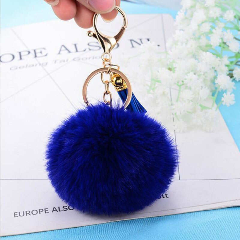 Nøglering pels ball pom pom nøglering pompon kunstig kanin pels fluffy nøgleringe bil taske nøglering nips til kvinder dame: Lysegrå