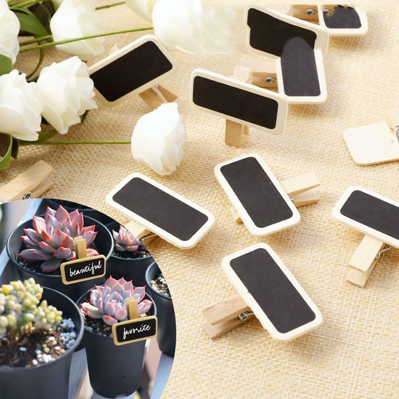 50 Mini schoolbord hout bericht slate rechthoek clip clip panel card memo label prijs plaats nummer tafel