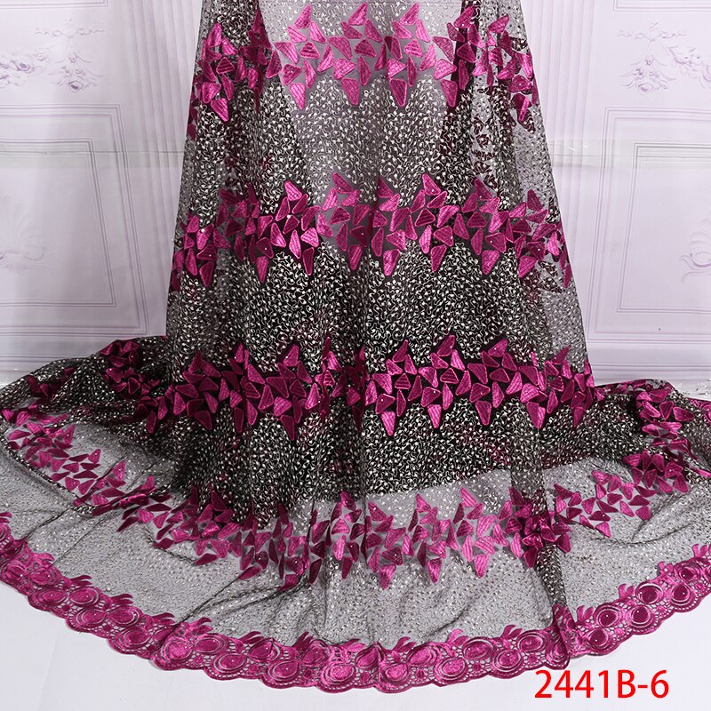 Afrikansk fransk blondestof blonde pink blondestof, nigerianske tyl blonder stof med sten til kjole  ks2441b-1