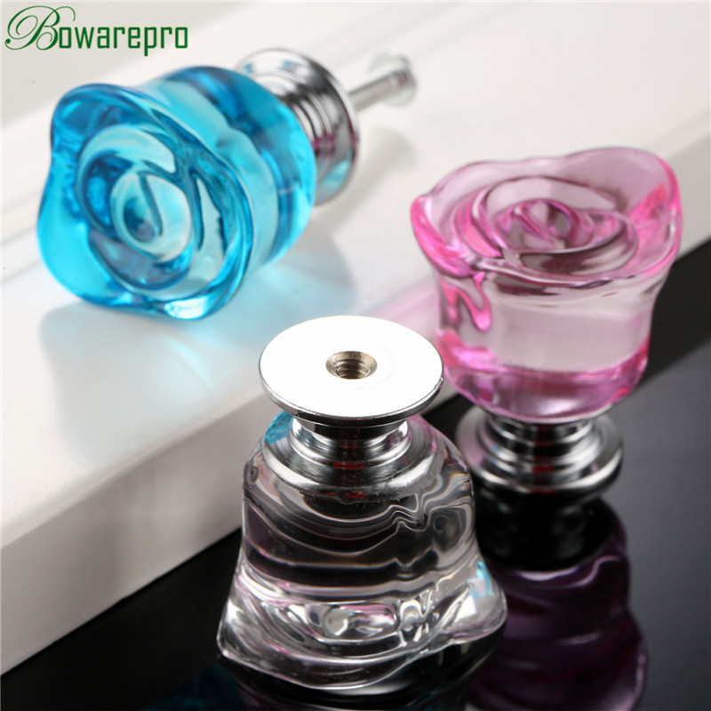 1Pc 30Mm Kristallen Roos Glas Doorzichtige Kast Knop Lade Trekt Handvat Keukendeur Garderobe Meubels Hardware Knoppen En Handgrepen