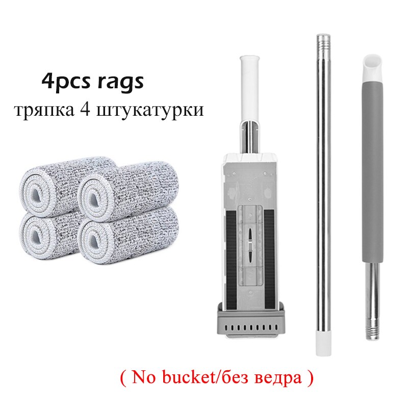 Serpillière à presser avec seau replié, lavage manuel paresseux du bois, balai plat à rotation automatique, serpillère de sol, outil de nettoyage ménager: 4pcs mop rags