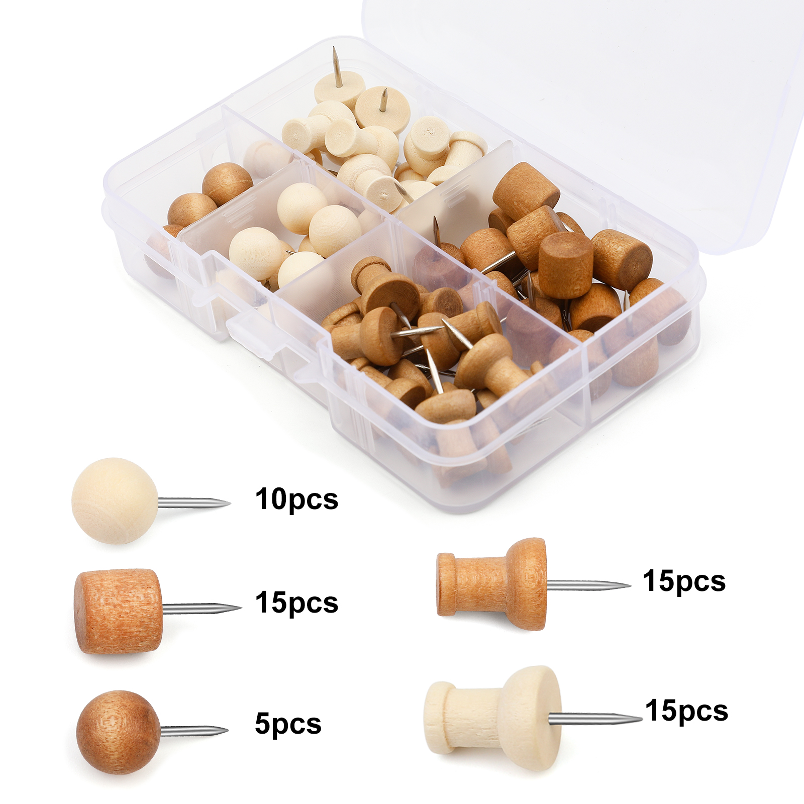 KRABALL Wooden Pushpin with Storage Box Drawing Photo Wall Studs Cork Board Pins for Decoration of Billboard Process Items