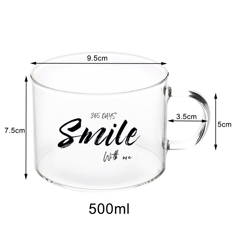 500ml bogstaver glas krus, stort bælte med juice krus kontor tekop dessert kop havregryn morgenmad kop mælk drinkware