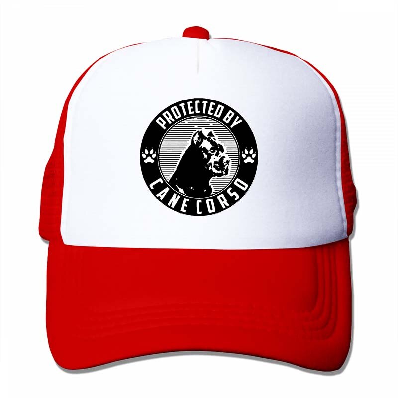 Protected by cane corso Baseball cap men women Trucker Hats adjustable cap: 4-Red