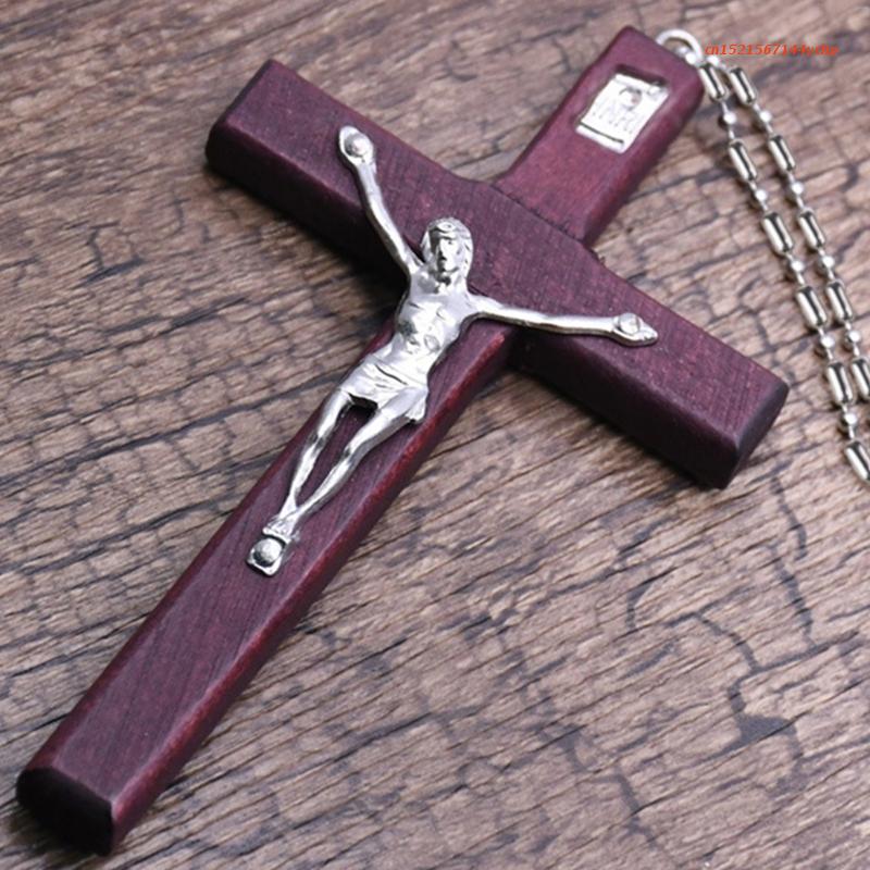 IconsGr Christelijk Orthodoxe Griekse Religieuze Hanger Ketting met Houten Kruis - Kruisbeeld / 5, Hout, Geen steen