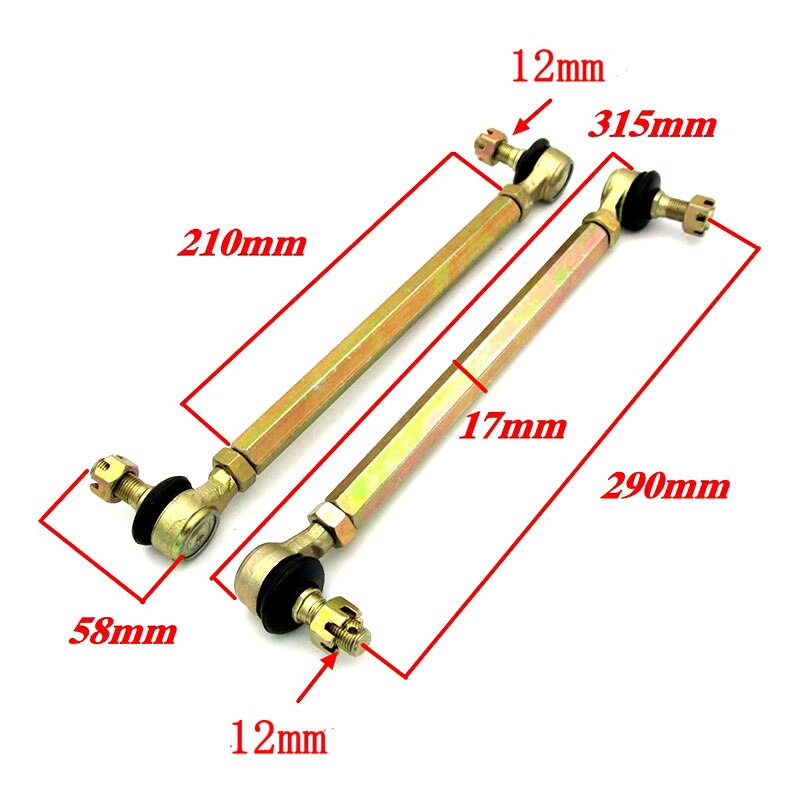 2pcs 290MM Steering Tie Rod Kit Ball Joint For 2 Stroke Electric Mini Kids ATV Go Kart Buggy