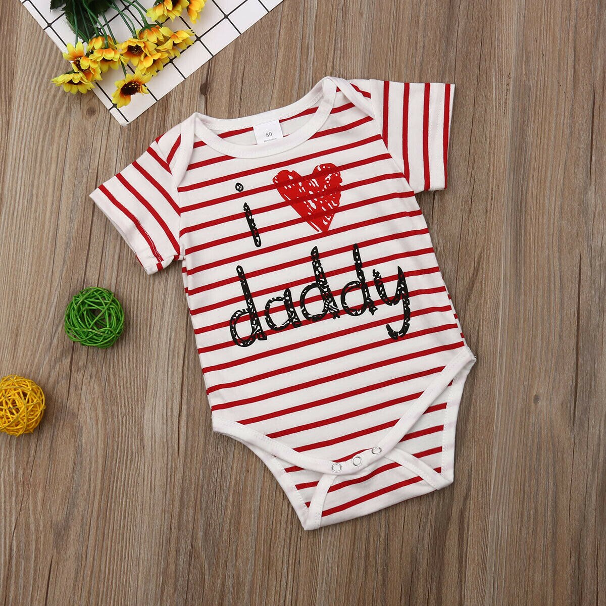 I love papa Pasgeboren Baby Jongen Meisje Korte Mouw Gestreepte Katoenen Romper Jumpsuit Een Stukken Outfits Babykleertjes