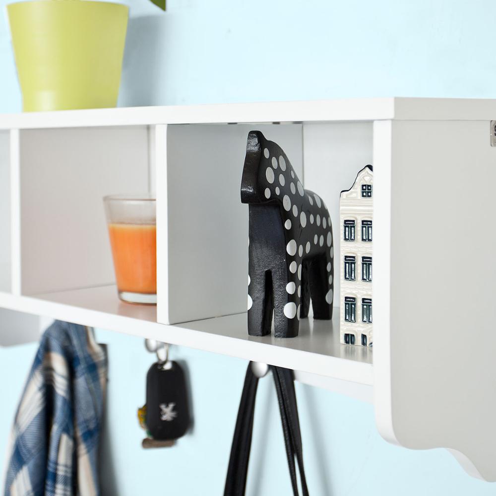 Sobuy®FRG48-W, Witte Muur Display Opslag Unit Met 3 Componenten 4 Haken, Muur Kapstok Badkamer Keuken Kast