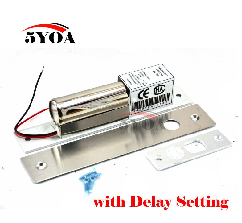 Electric Bolt Lock Low Temperature Delay Setting DC 12V Stainless Steel Heavy-duty Fail-Safe Door Access Control Security