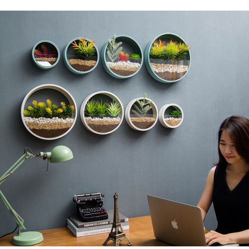 Vase mural rond en fer moderne | Décor mural suspendu pour maison salon Restaurant Pot de fleurs plantes succulentes Vases en verre d'art