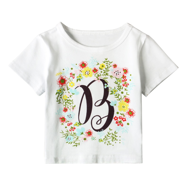 Arrived Summer Kids T-shirt 100% Cotton Floral Print Short Sleeves Boys Girls Baby T-shirt