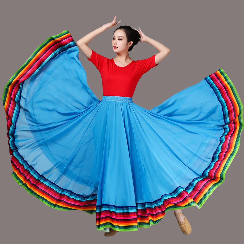 Ropa de calle, falda para actuación de baile, faldas de gasa para mujer, faldas largas de baile cuadradas con borde de arcoíris y cintura elástica de 720 grados: M / Oro