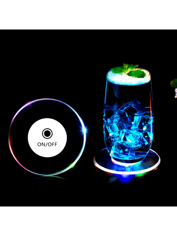 LED Coaster For Bar Table Decoration Accessories Acrylic Bar Cocktail Flash Base LED Mats Crystal Ultra-Thin LED Light Coaster