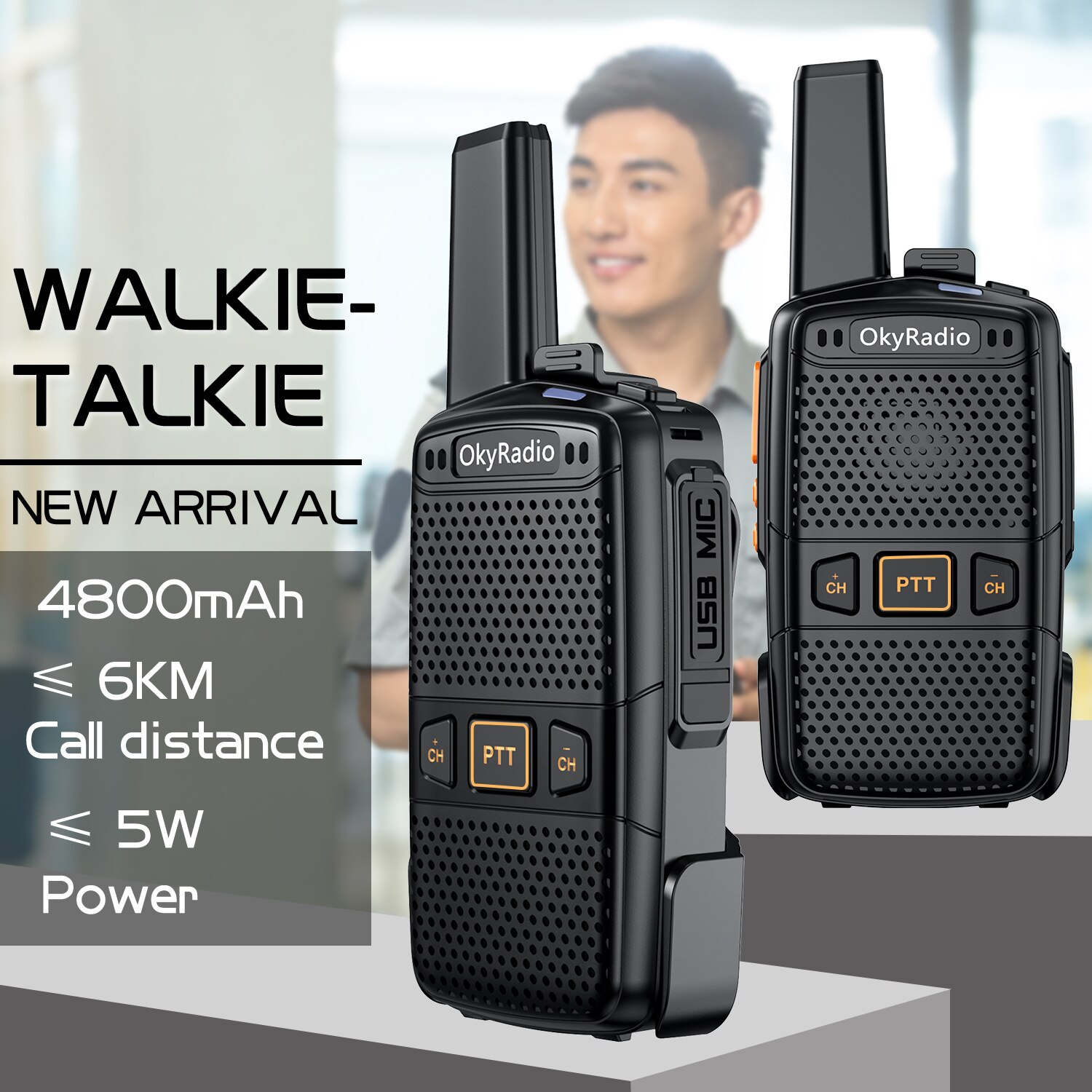 Walkie Talkie Set Draagbare Rdio Station 5W Amateur Twee Manier Ontvanger Zender Transceiver 4800Mah Usb Chargr