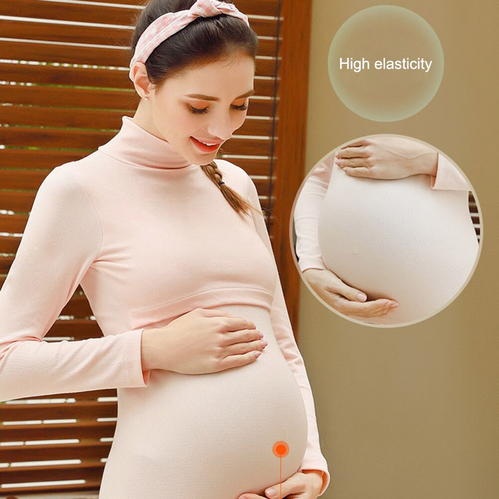 Vrouwen Moederschap Tshirt Vrouwen Mom Zwangere Borstvoeding Kleding Lange Mouwen Tops Hoge Kraag Borstvoeding T-shirt Nachtkleding