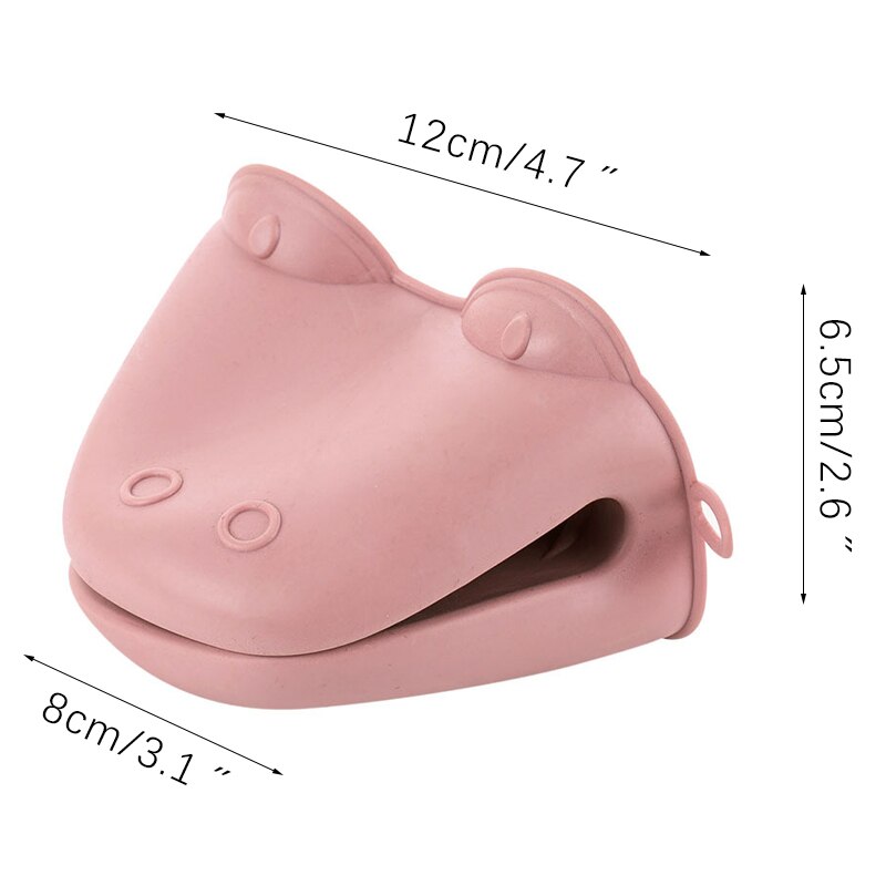 Thicken Oven Mitt Microwave Heat Resistant Gloves Cartoon Hippo Hand Clip Household Anti-Scald Gloves Pot Clip Oven Mitts: 1pc pink