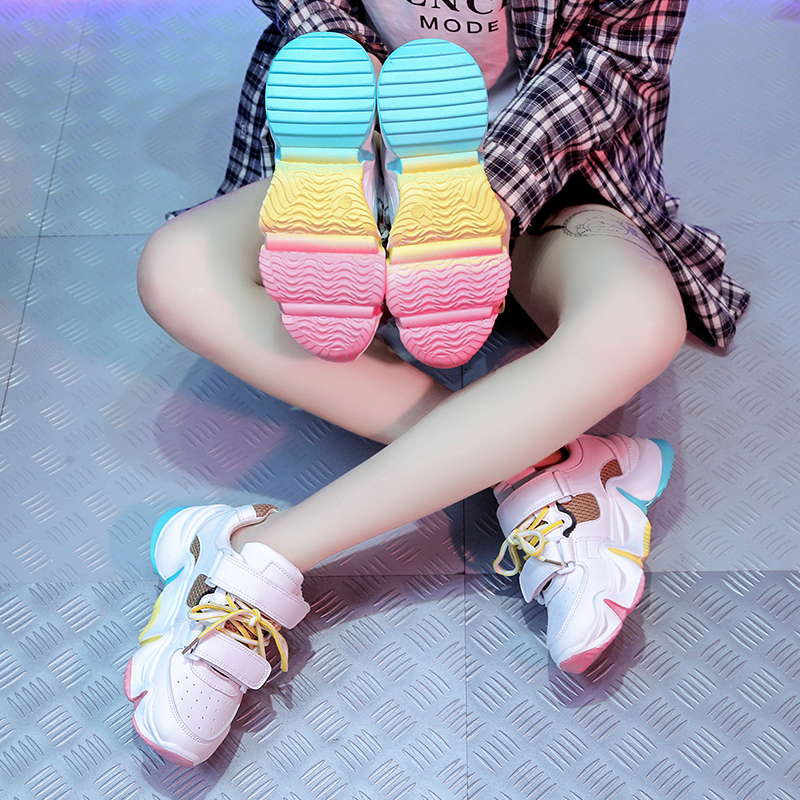 Fujin dames sneakers lente dikke onderkant gemengde kleuren regenboog onderkant vrijetijds ademend platform veter damesschoenen