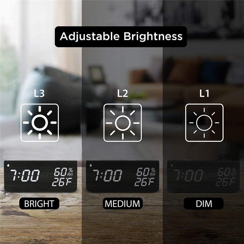 Intelligente Led Digitale Klok Hout Usb Tafel Wekker Sound Control Elektronische Vochtigheid Temperatuur Display Desktop Klokken