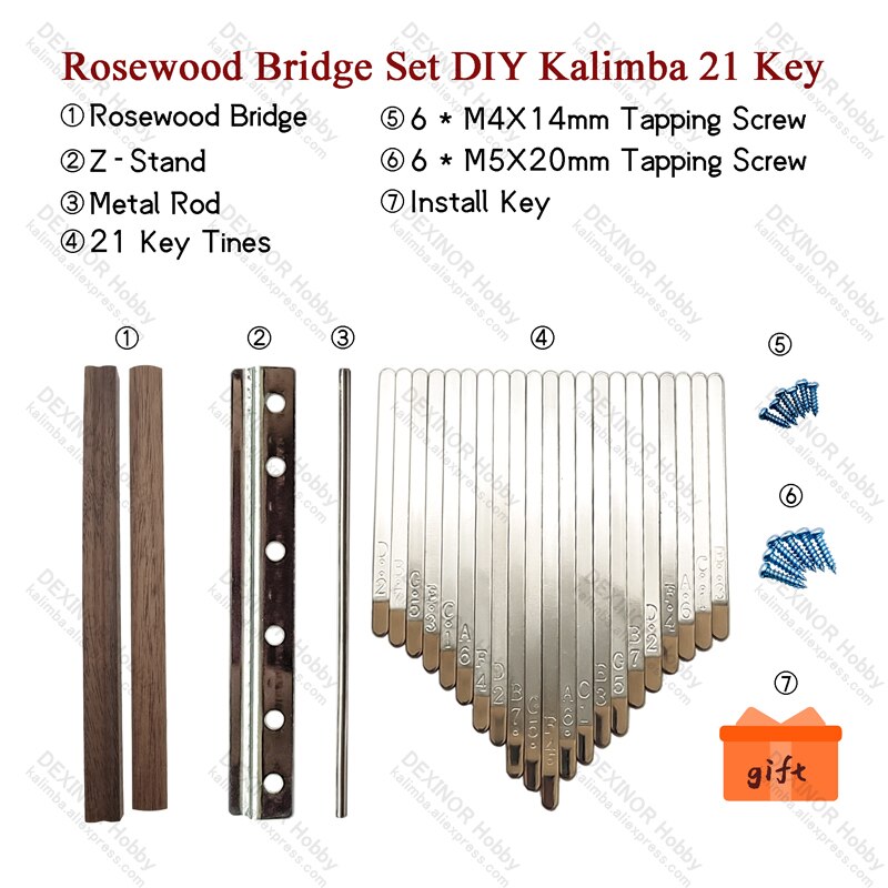Kalimba de 21 teclas, juego de llaves talladas, puente de notas, teclado, Pulgar, Piano, piezas de repuesto, accesorios musicales: 21 key Rosewood