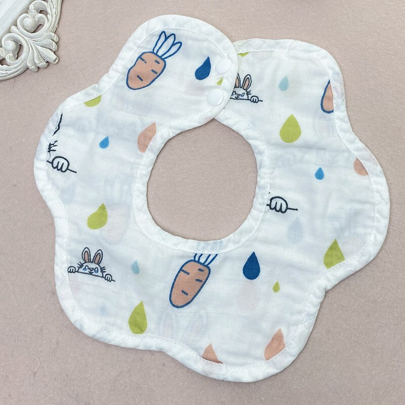 Cartoon Kinderen Slabbetjes 360 Roterende Bloemblaadje Bib Vier-Layer Mousseline Katoenen Baby Speeksel Slabbetjes Voeden Zorg Rijst Zak Leuke baby Slabbetjes: Rabbit