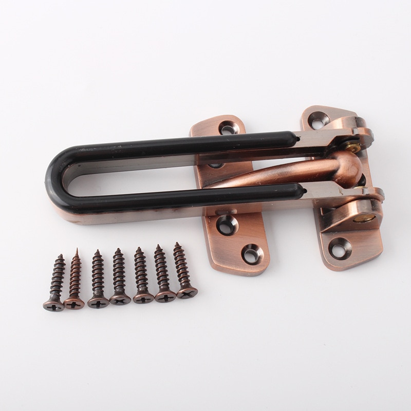 Antique Copper Zinc Alloy Security Door Guard Latch With Black Rubber Stopper Swing Bar Door Security Bolt Latch