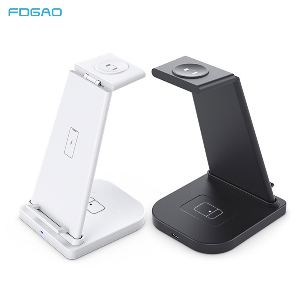FDGAO Qi 15W Fast Charge 3 In 1 Wireless Charger Station Dock Stand For iPhone 11 XS XR X 8 Apple Watch SE 6 5 4 3 Airpods Pro