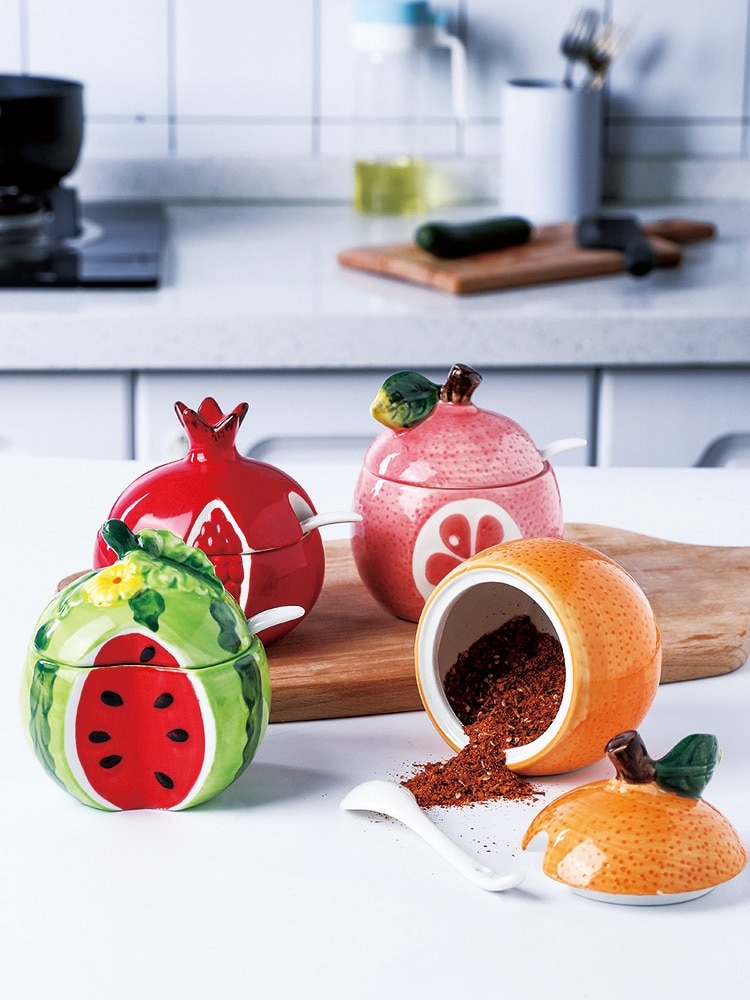 watermelon modeling storage tank ceramic seasoning jar fruit relief incense tank with lid salt tank Sugar Bowl