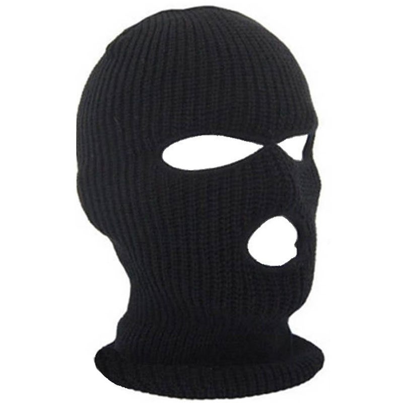 Black Cotton Wool For Outdoor Warmth Full Face Mask Ski Mask Winter Cap Balaclava HoodArmy Mask 3Hole Breathable Cycling Mask: Default Title