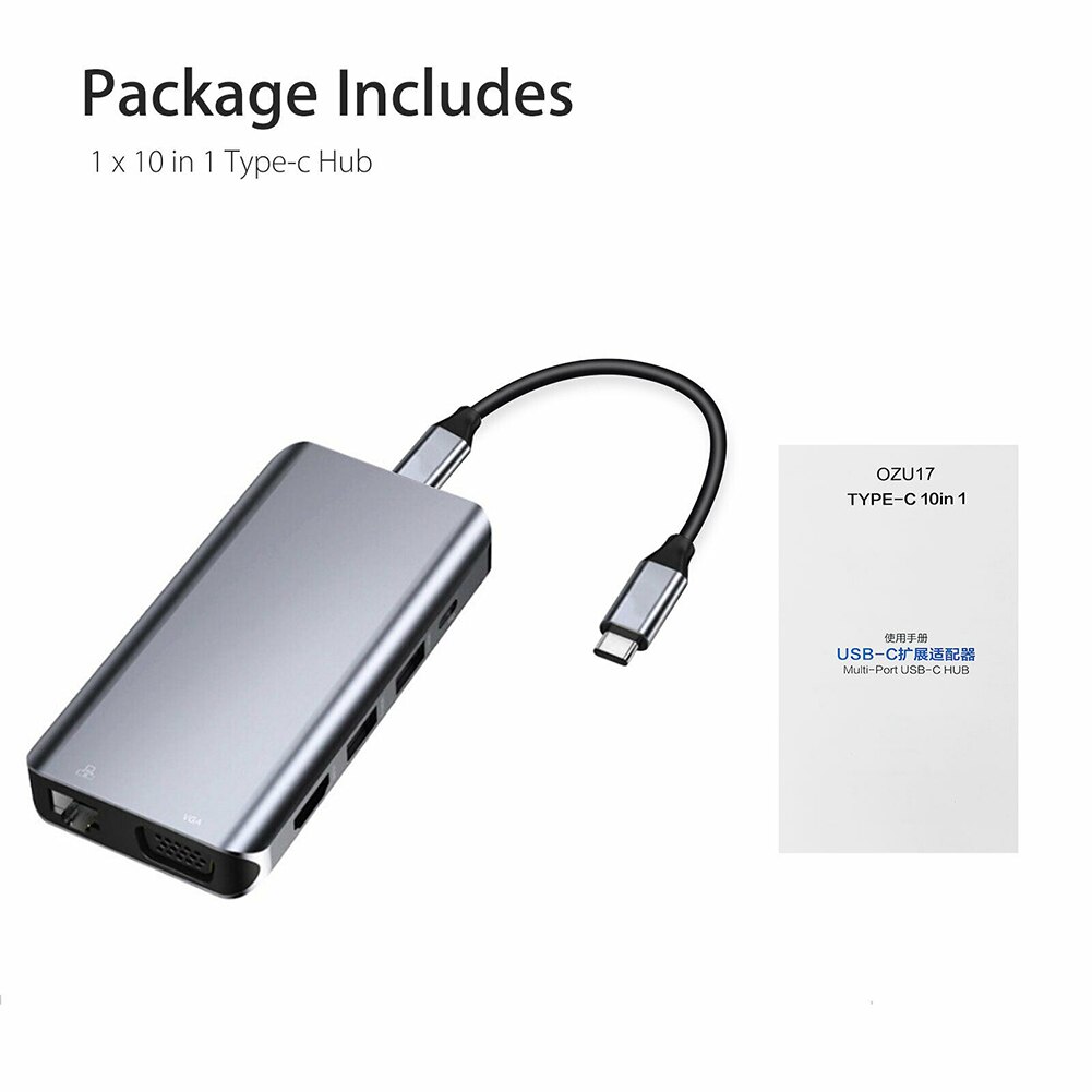 10 in 1 usb c hub multiports adapter dockningsstation hdmi vga ethernet  rj45 lan: Default Title