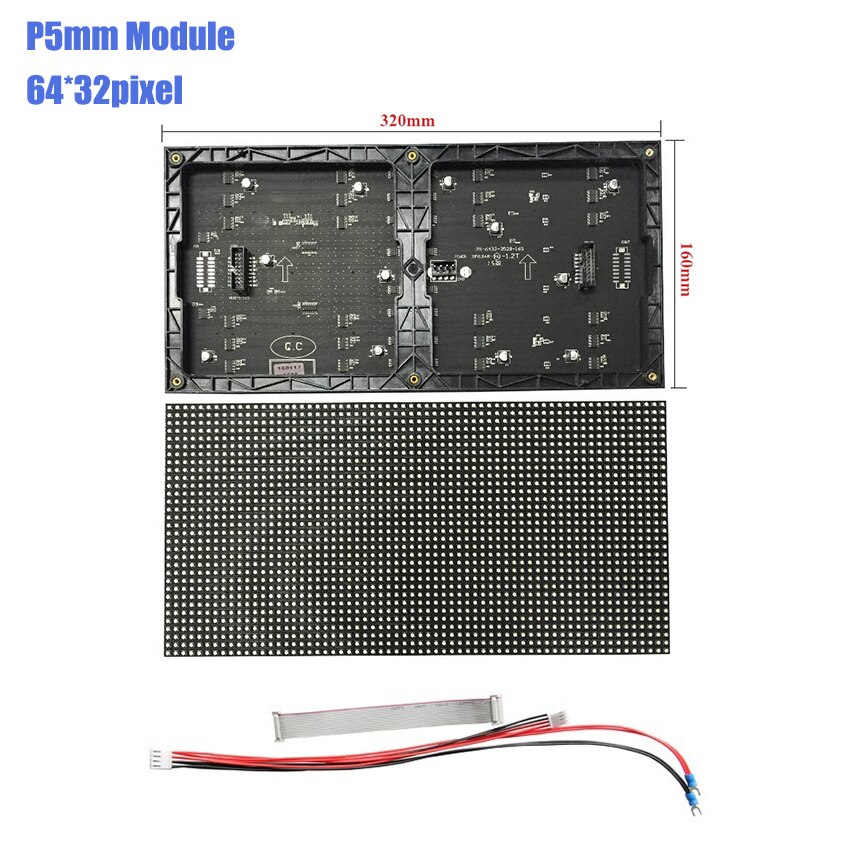 64x32 Pixels Panel 320x160mm Black LED Lamp P5 Indoor SMD2121 Full Color LED Module 1/16 Scan HD LED Panel