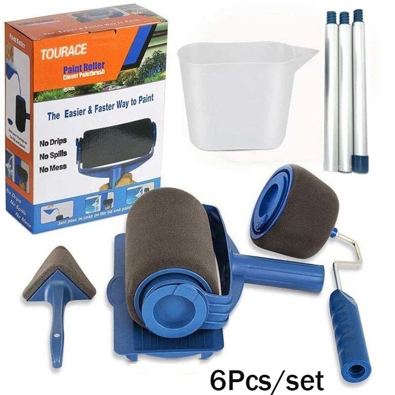 6 PCS/SET Paint Roller Brush Painting Handle Tool Multifunctional Seamless Easy To Operate Telescopic Tools Wall Decorative Sets: 6 pcs Seamed set