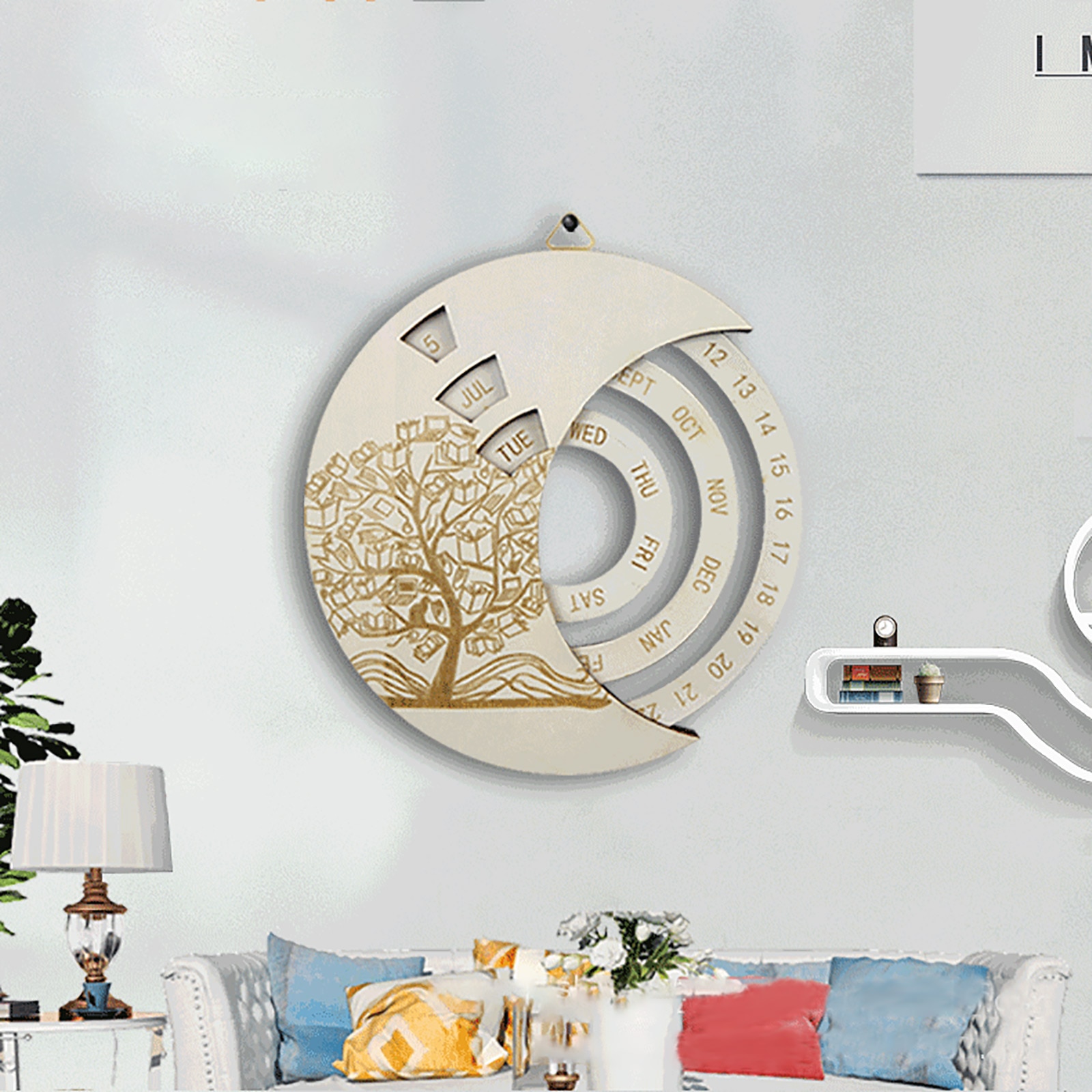 Wooden Wall Calendar Round Multifunctional Perpetual Calendar Home Office Wall Hanging Calendar Vintage Handicraft