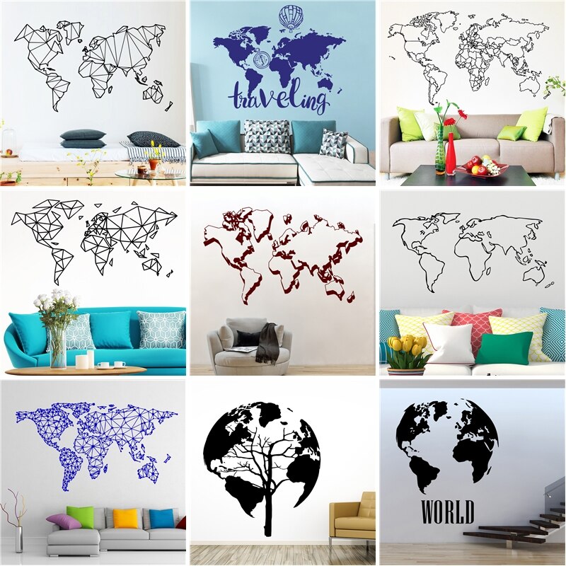 Nordisk konst vinyl världskarta väggdekal sovrum dekoration dekal för hus vardagsrum dekor väggmålning tapet wallstickers